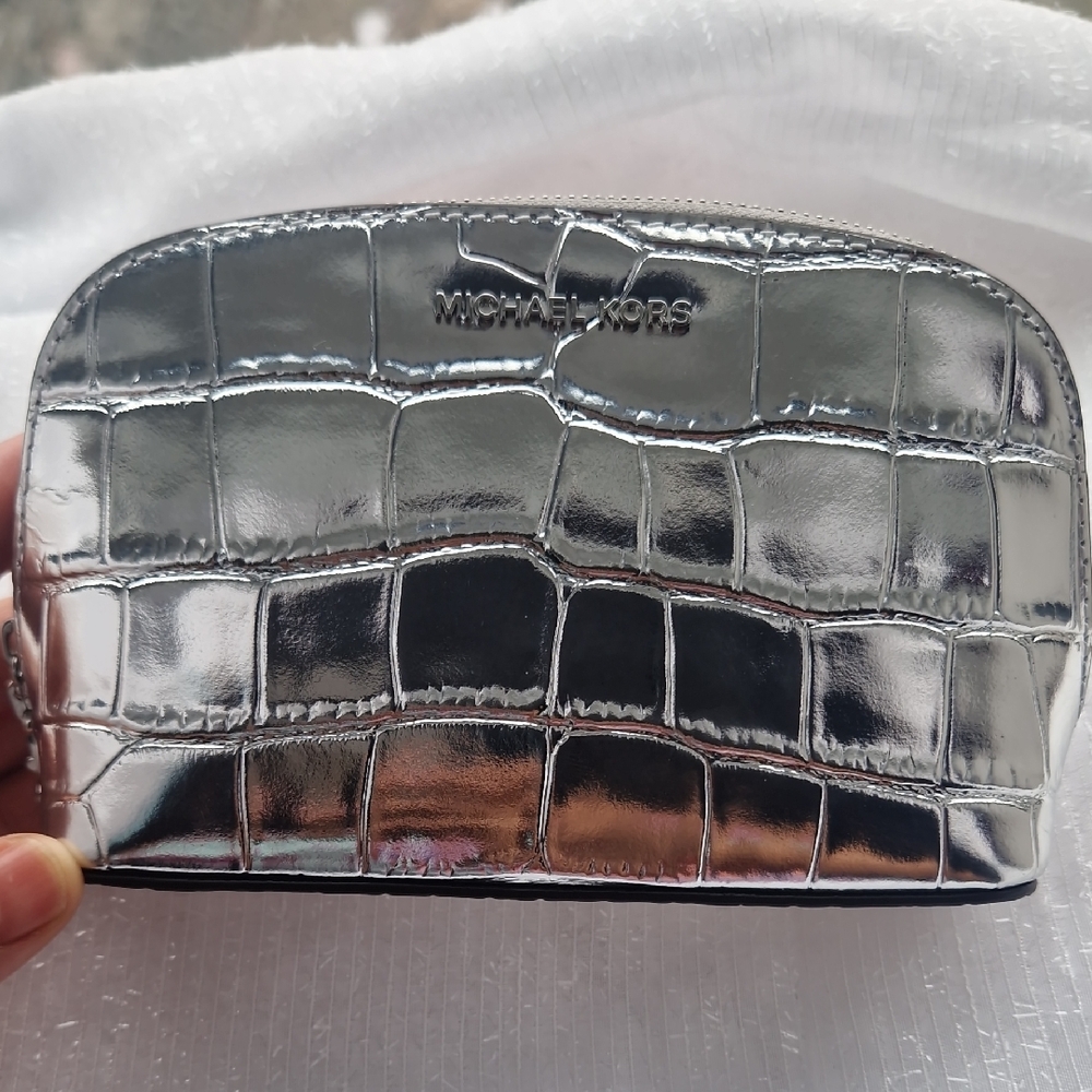 Michael Kors Silver Croc-Embossed Pouch